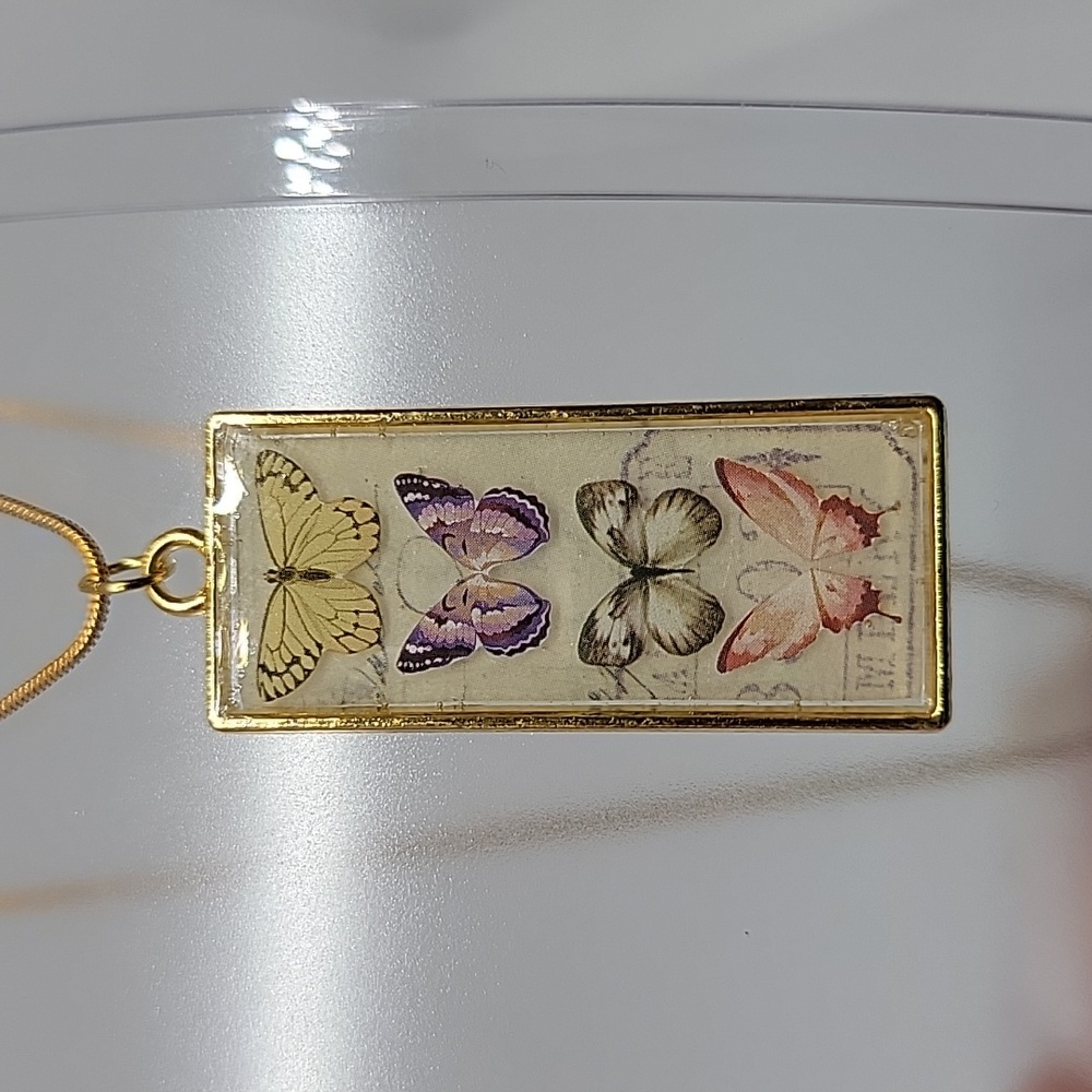 Gold Butterfly Shadowbox Resin Necklace